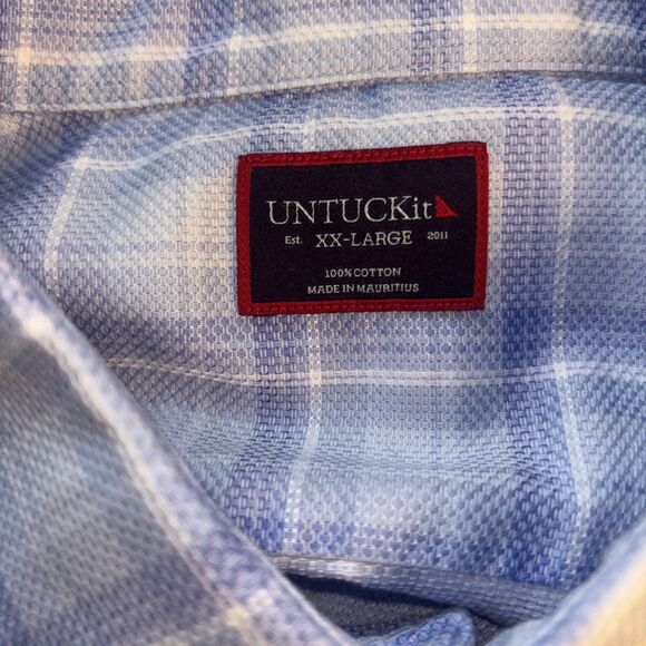 UNTUCKit Shirt Mens XXL Blue Button Up Plaid Textured Pinord Relaxed Fit Cotton - Picture 5 of 7